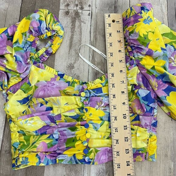 For Love & Lemons Cassia Floral Puff Sleeve Crop Top Size Small Party Evening - Picture 14 of 15